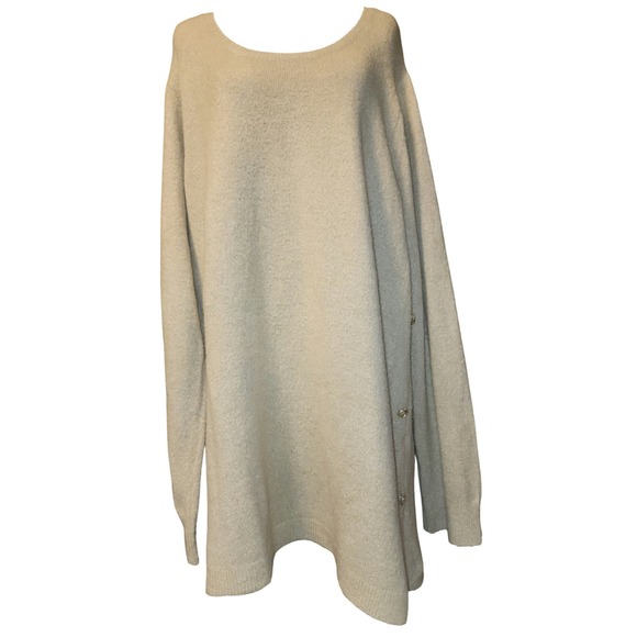 ellos Sweaters - Ellos Cozy Knit Sweater Tunic Button Accent Beige 1X